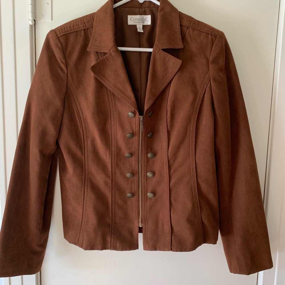 Conrad C Womens Size 4 Brown long sleeve business casual jacket with zipper.